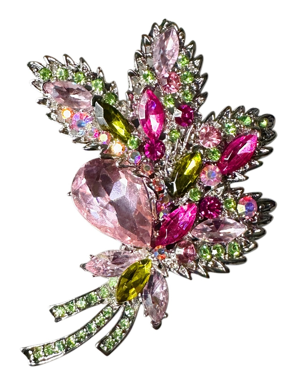 Pink Multi-Gem Large Floral Brooch and/or Pendant